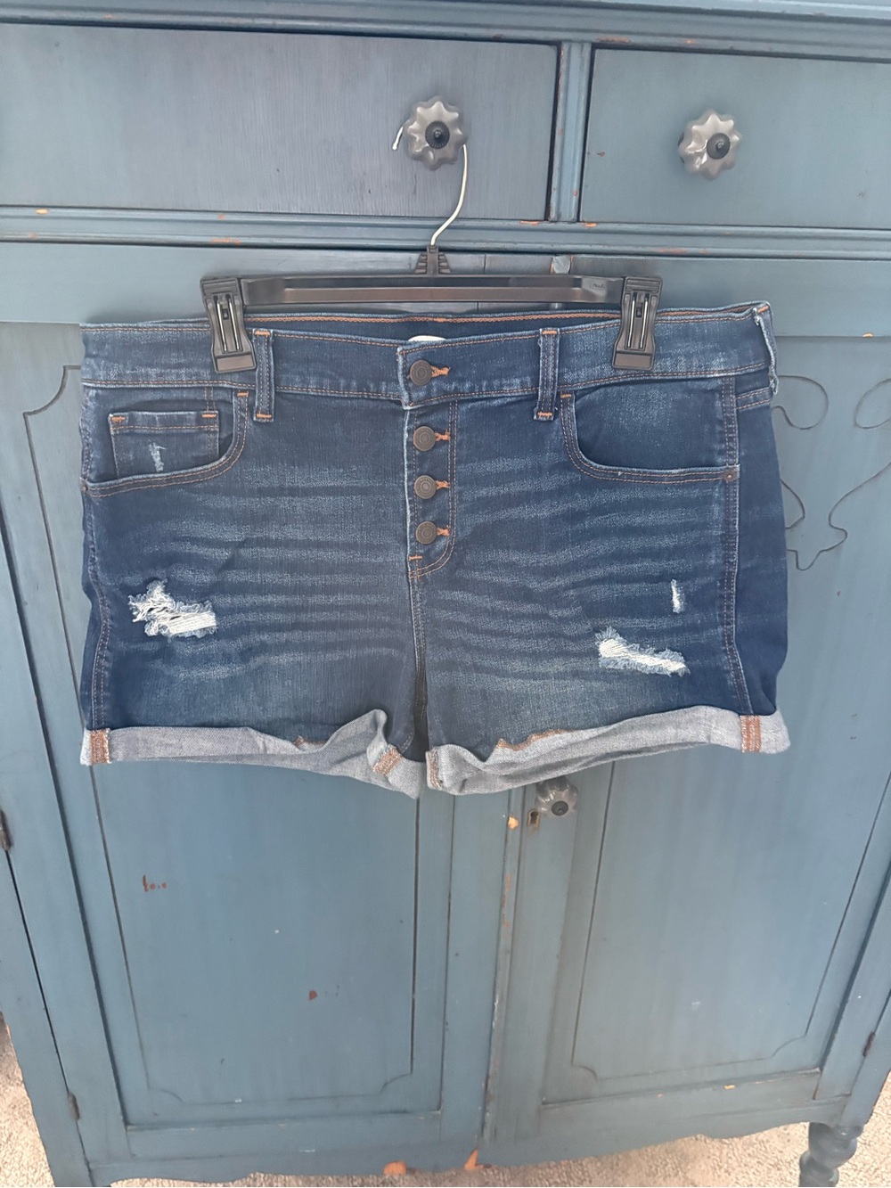 Old Navy Dark Blue Distressed High-Rise Jean Shorts